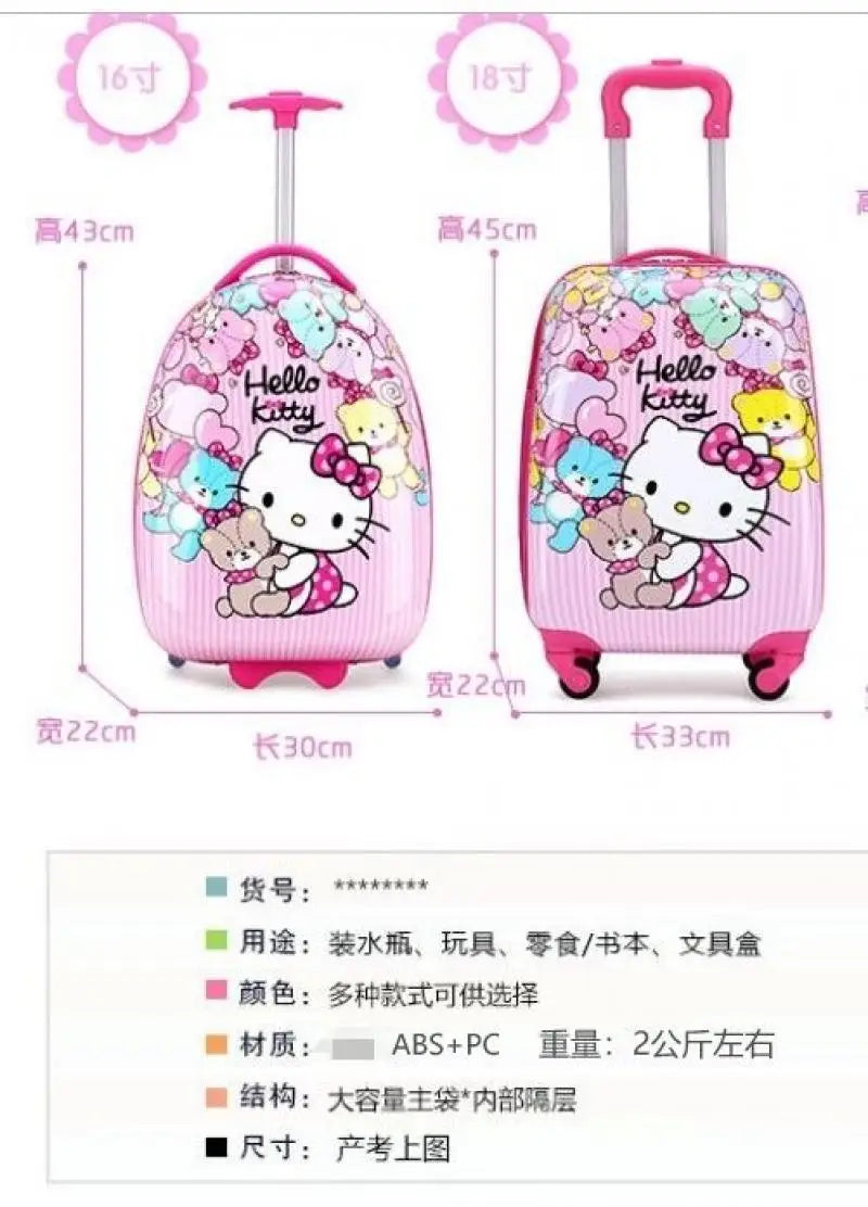Hello Kittys Children's travel Suitcase Girl Gift Sanrios Kids Luggage Kuromi Kawaii  Large Capacity Portable Trolley Case