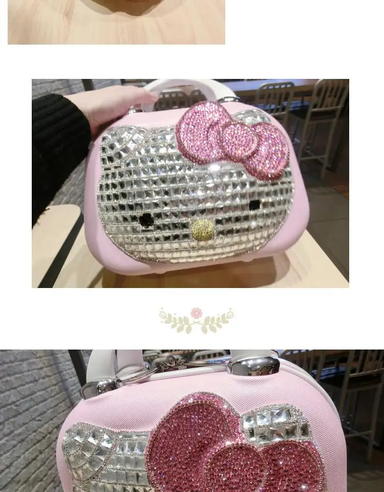 Kawaii 14 Inches Hello Kitty Cosmetic Case Sanrioed Anime Suitcase High Capacity with Lock Storage Bag Girl High End Gift Travel