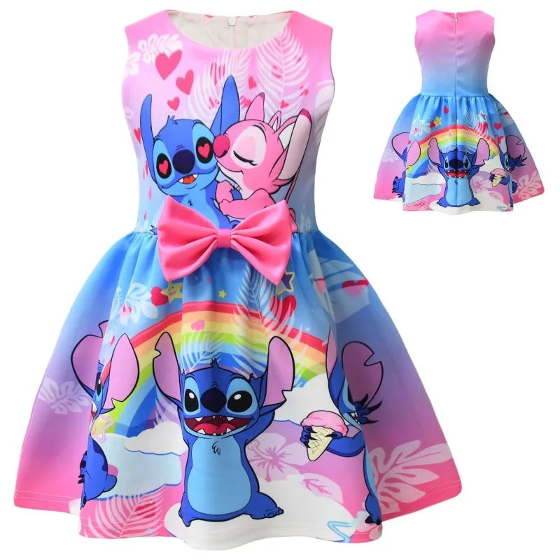 Lilo & Stitch Girls Dress Cute Cartoon Fashion Kids Holiday Cosplay Dress Girl Summer Stitch Princess Dress Birthday Gift