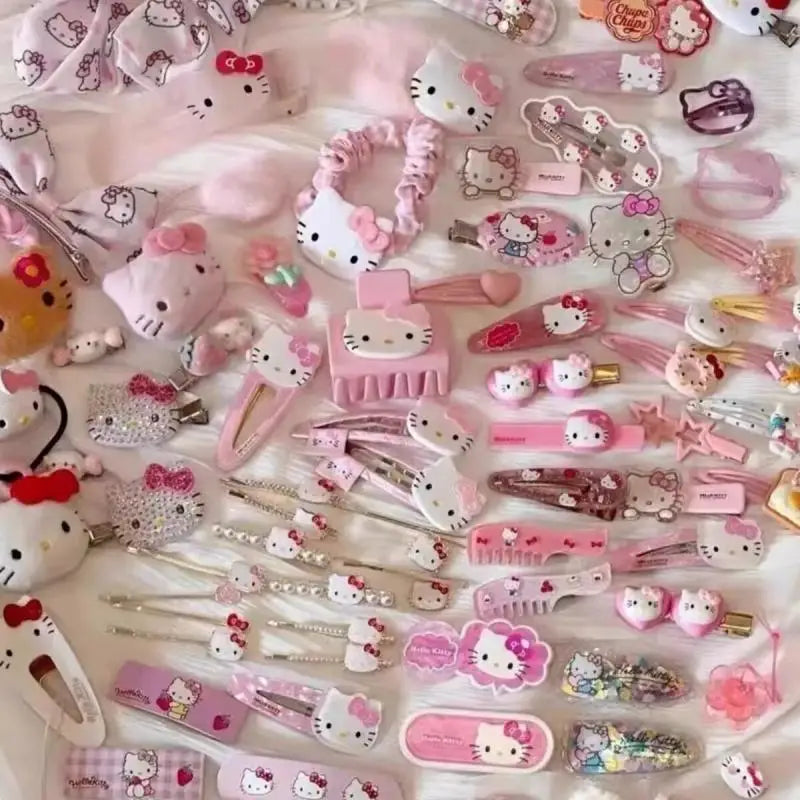 19Pcs Suit Hello Kitty Hair Clip Hairpin for Girls Children's Cinnamoroll Hello Kitty Accessories Hairpin Bb Clip Girls Gifts