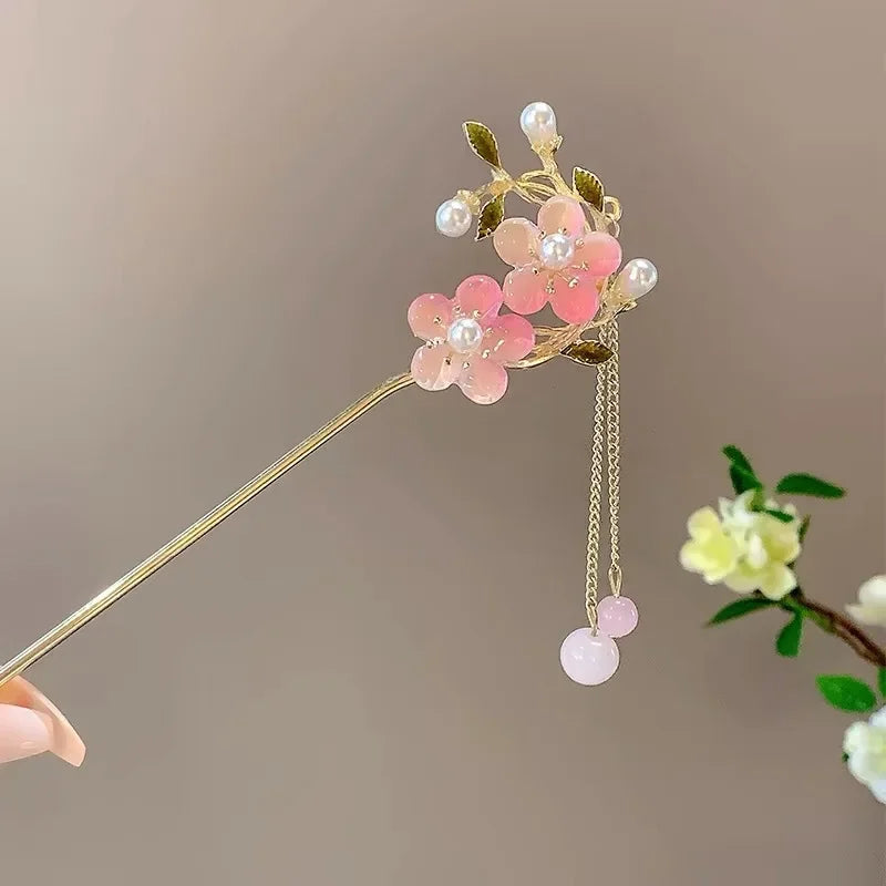 Chinese Style Tassel Hair Clip For Women Hair Stick Pins Flower Handmade Hairpins Charm Jewelry Accessories Hair Ornaments 머리핀