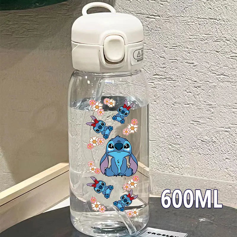 Lilo&Stitch 560/600/400ML Water Cup Children Portable Plastic Transparent Straw Stitch Outdoor Large Capacity Sport Water Bottle