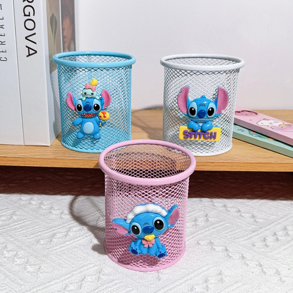 Cartoon Three-Color Stitches Metal Pen Holder Cute Stationery Storage for Study Fan Gifts Birthday