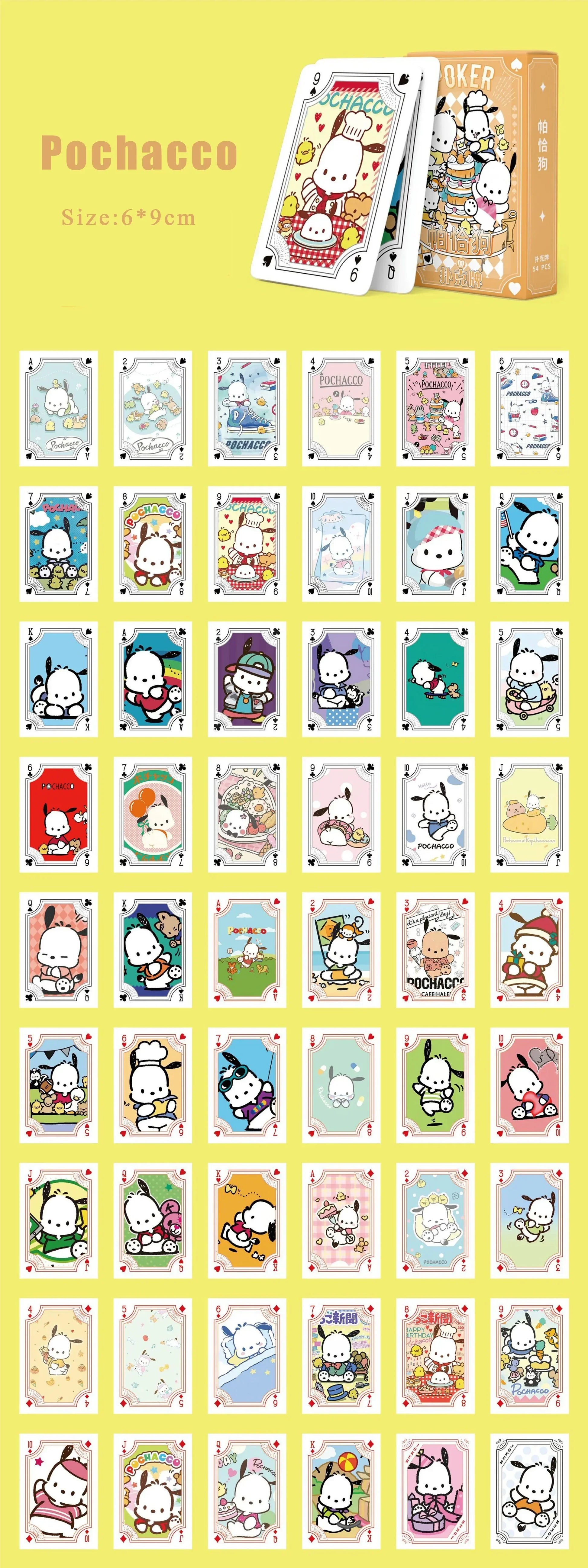 Kawaii Sanrio Poker Playing Cards Board Games Cartoon Hello Kitty Kuromi Cinnamoroll Melody Pompompurin Kids Toys Deck Card Gift