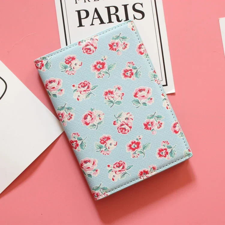Fashion Men Women Travel Leather Passport Holder Card Case Protector Cover Floral Wallet Bags Flower Passport Cover for girls