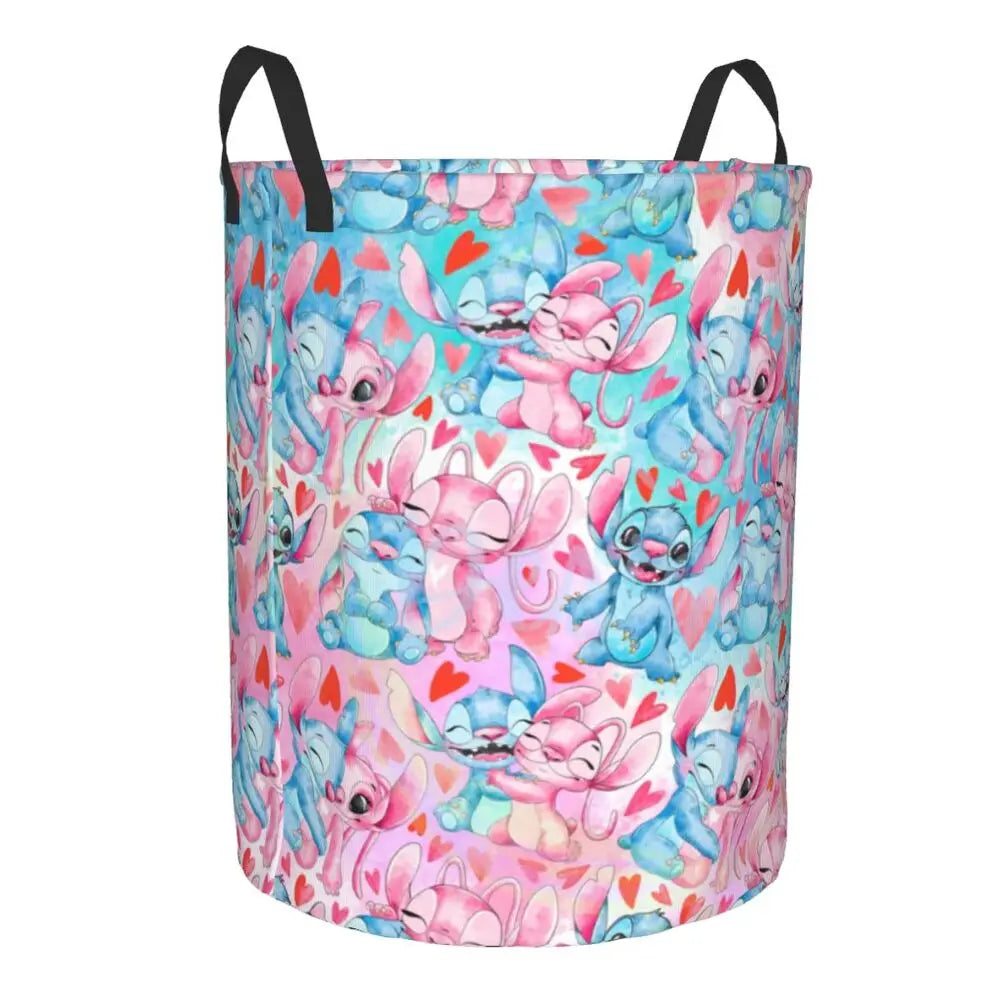Customized SLilo And Stitch Cartoon Laundry Hamper Large Storage Basket Anime Kids Nursery Toy Organizer