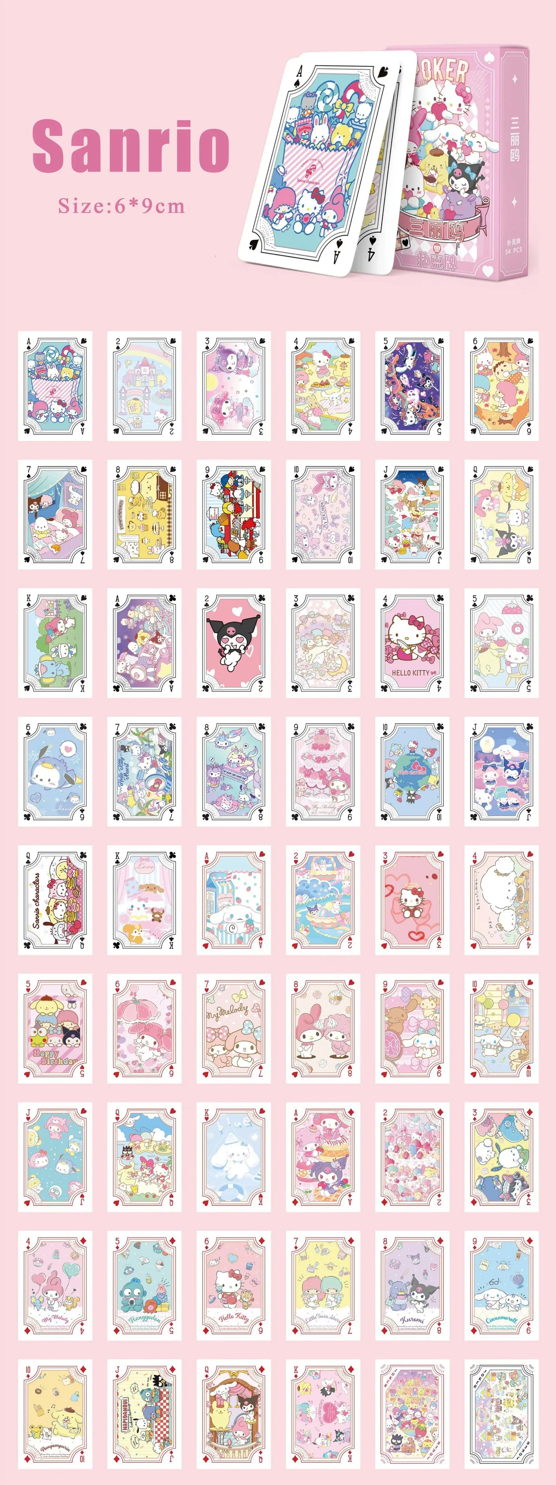 Kawaii Sanrio Poker Playing Cards Board Games Cartoon Hello Kitty Kuromi Cinnamoroll Melody Pompompurin Kids Toys Deck Card Gift