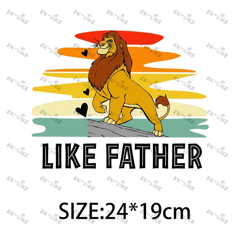 Dad Squad King Lion Toy Story Mickey Stitch Happy Father's Day Iron on Picture on Clothes Strong viscosity Diy Craft