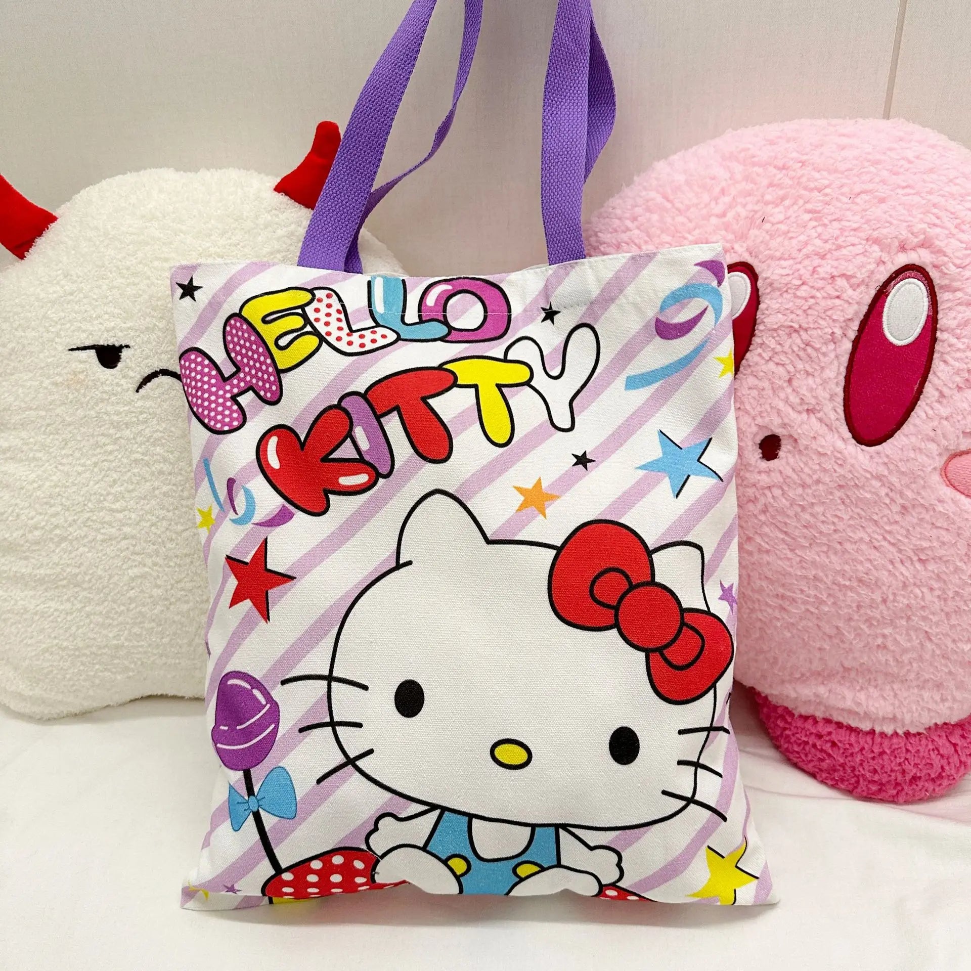 Anime Sanrio Hello Kitty Canvas Bag Zippered Student Book Large Capacity Class Tote Bag Shopping Student Girl Birthday Gifts