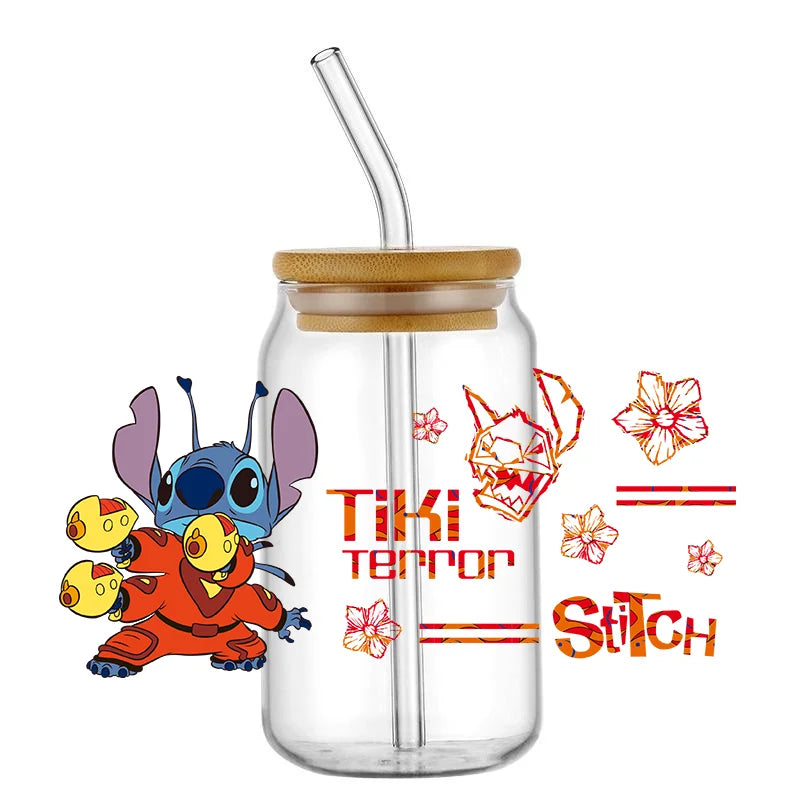 Miniso Abomination Stitch UV DTF Sticker For 16oz Cups Can Wrap Transfer Sticker Custom Labels DIY Logo Selfadhesive