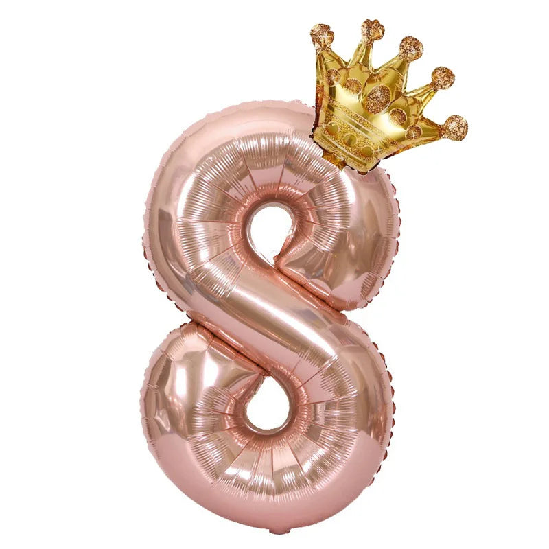 32 inch Rose Gold Crown Digital Balloon Set BOYS AND GIRLS Big  Number Foil  Balloon 0-9 Birthday Decoration
