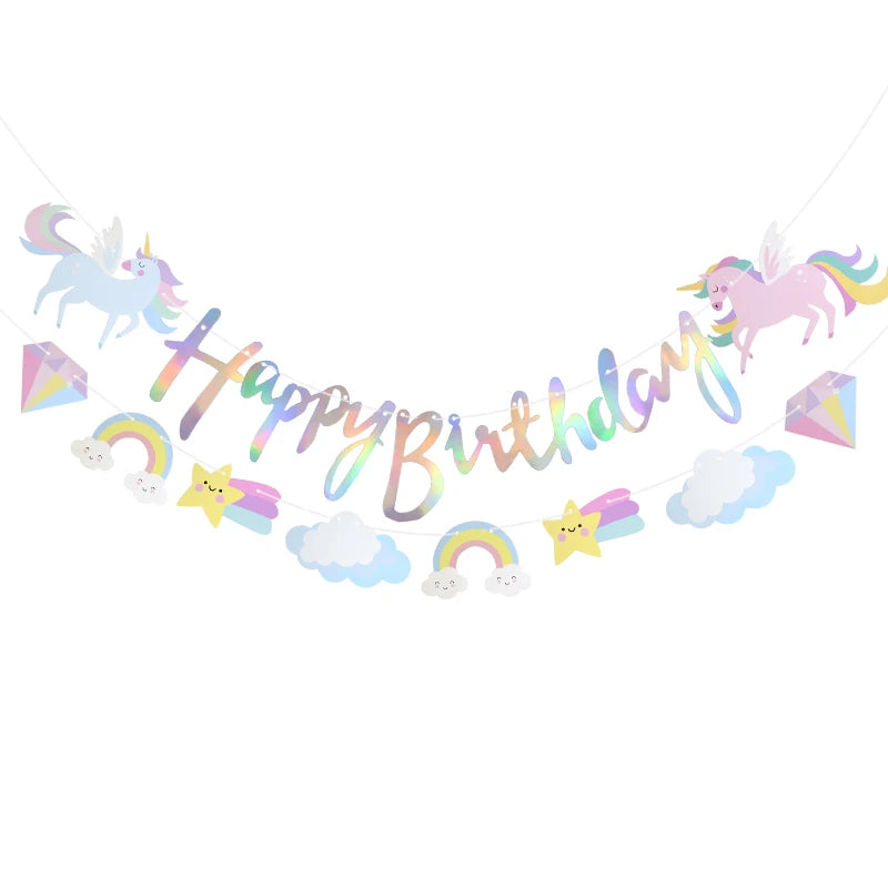 Unicorn Party Happy Birthday Paper Banner Hanging Garland Flag Unicorn Theme Kids 1st Birthday Party Decorations Baby Shower
