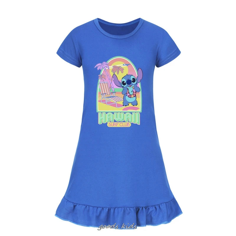 Hot Lilo And Stitch Cosplay Costumes Fashion Knee-Length Dresses Teenagers Cartoon Girl Pajamas Children Nightgown Girls Clothes