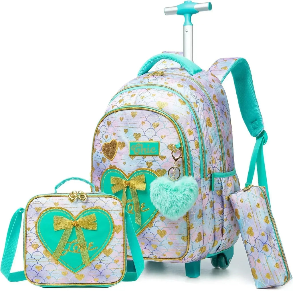 Children's School Backpack with Wheels Kids Wheeled School Bag Teenagers Bag Girls Canvas Backpack Travel Luggage Trolley Bags