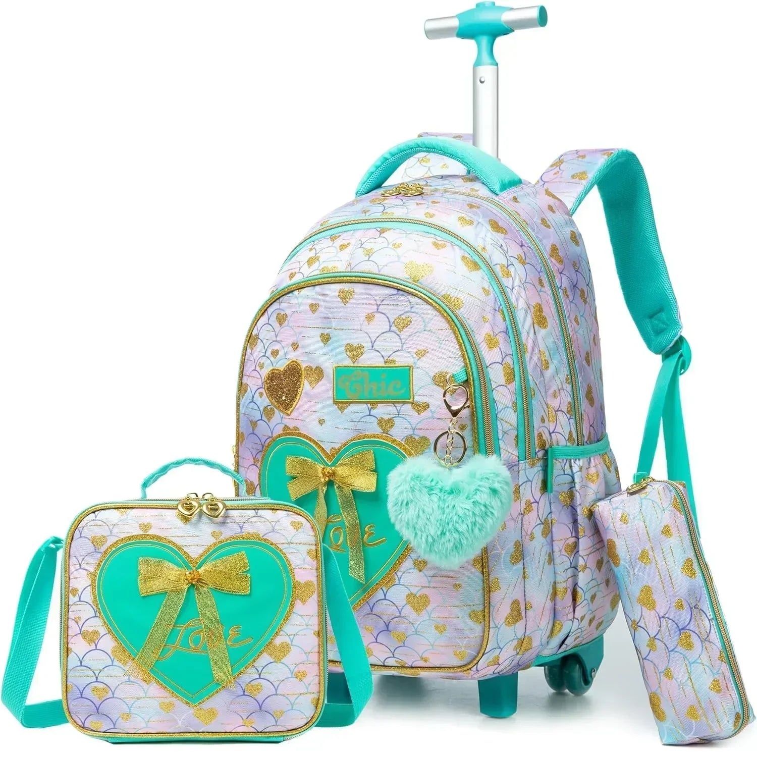 Children's School Backpack with Wheels Kids Wheeled School Bag Teenagers Bag Girls Canvas Backpack Travel Luggage Trolley Bags