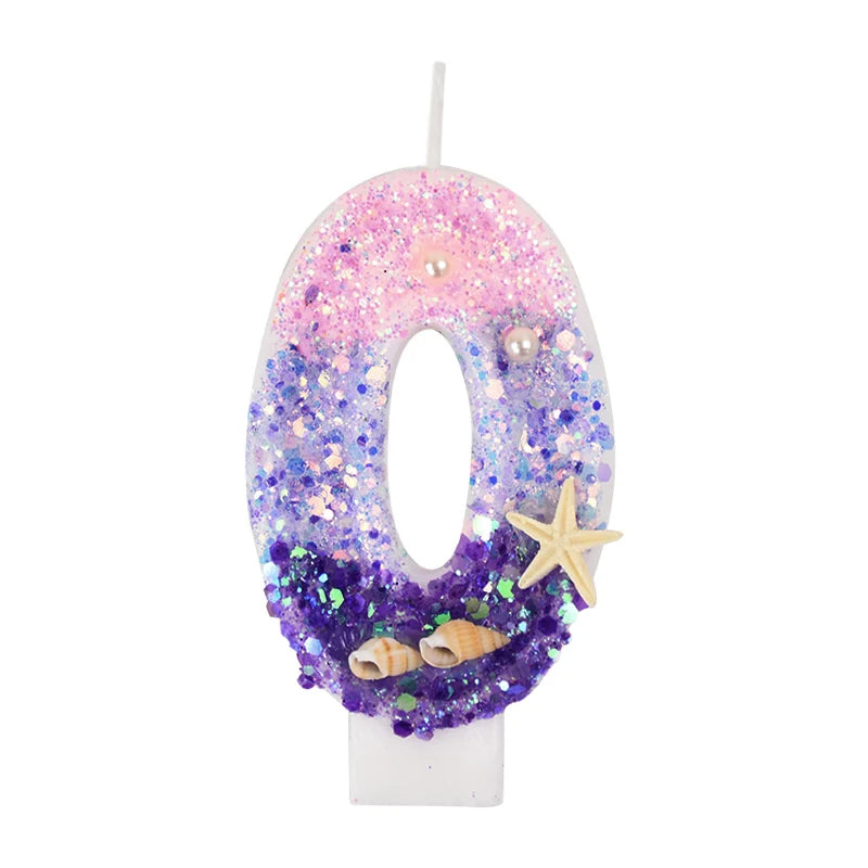 Mermaid Cake Candle Pink Purple 0-9Numbers Cake Topper Girl Little Mermaid Birthday Party Cake Decoration Supplies Under the sea