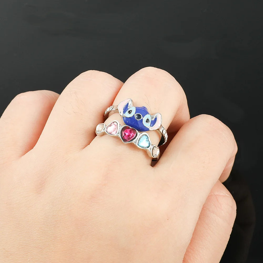Two piece set Stitch Ring Anime Lilo & Stitch Adjustable Ring Kawaii Girls Toy Women Jewelry Accessories Girl Birthday Christmas