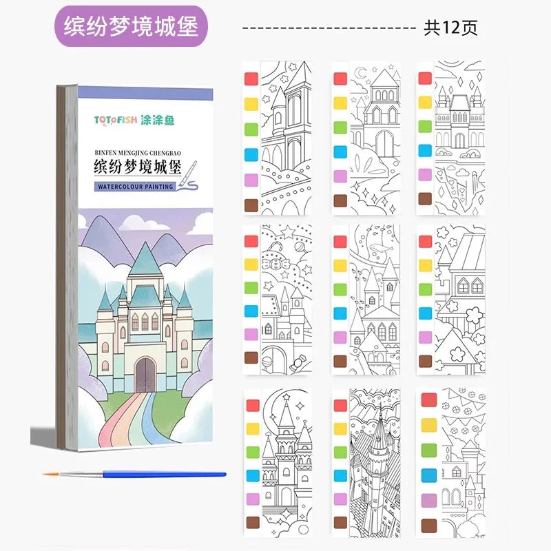 Children Coloring Books Arts Beginners Water Colour Paiting Note With Pigment Kindergarten Handicraft DIY Drawing Book Kid Gift