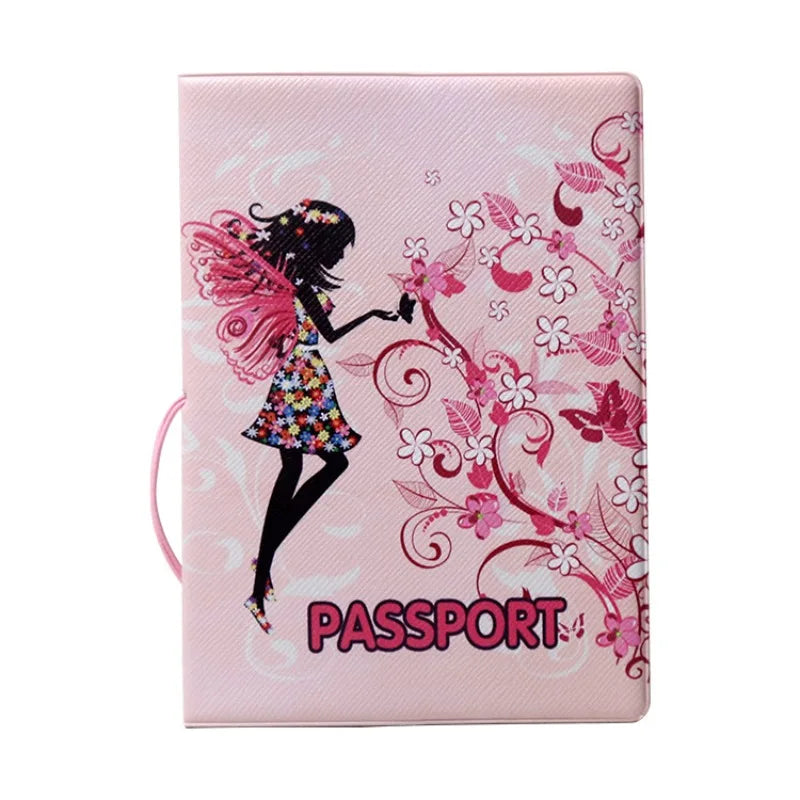 Pink Elf Passport Cover Case for Women Girls International Travel Accessories Passport Holder Sleeve with ID Credit Card Slot