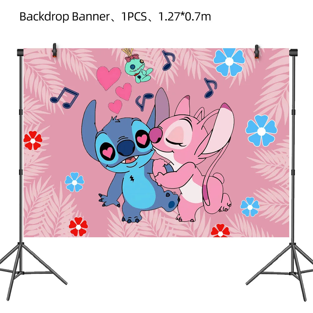 Lilo And Stitch Girl Party Birthday Decoration Set Party Supplies Tableware Stitch Balloon Banner Plate Napkin Tablecloth forkid