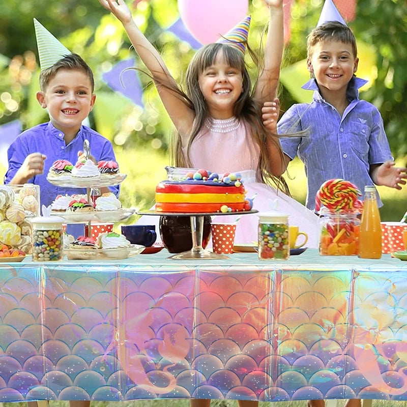 Mermaid Iridescence Plastic Tablecloths,Mermaid Laser Table Cloths for Girls Birthday Wedding Disco Mermaid Themed Party Decor