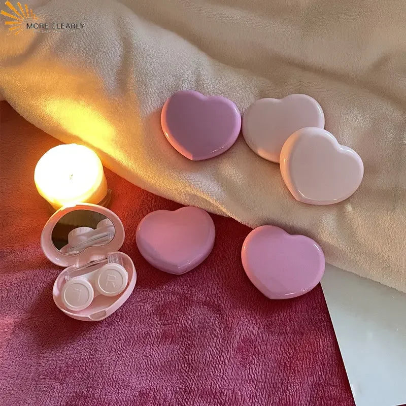 Travel Color Contact Lenses Box for Eyes Tool Kit Women Girl Heart Lady Holder Storage Eye Care Container with Mirror Tweezer