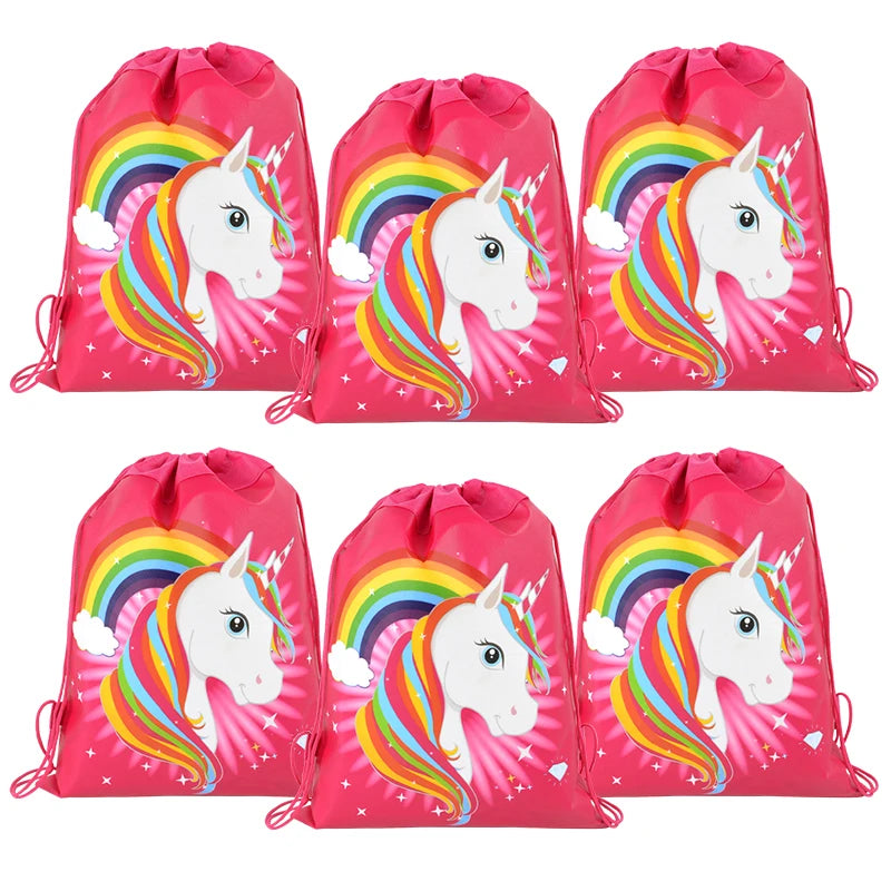 1/6/12Pcs Unicorn Drawstring Bag Kids Girls Unicorn Birthday Party Favors Supplies Candy Gift Packaging School Storage Backpacks