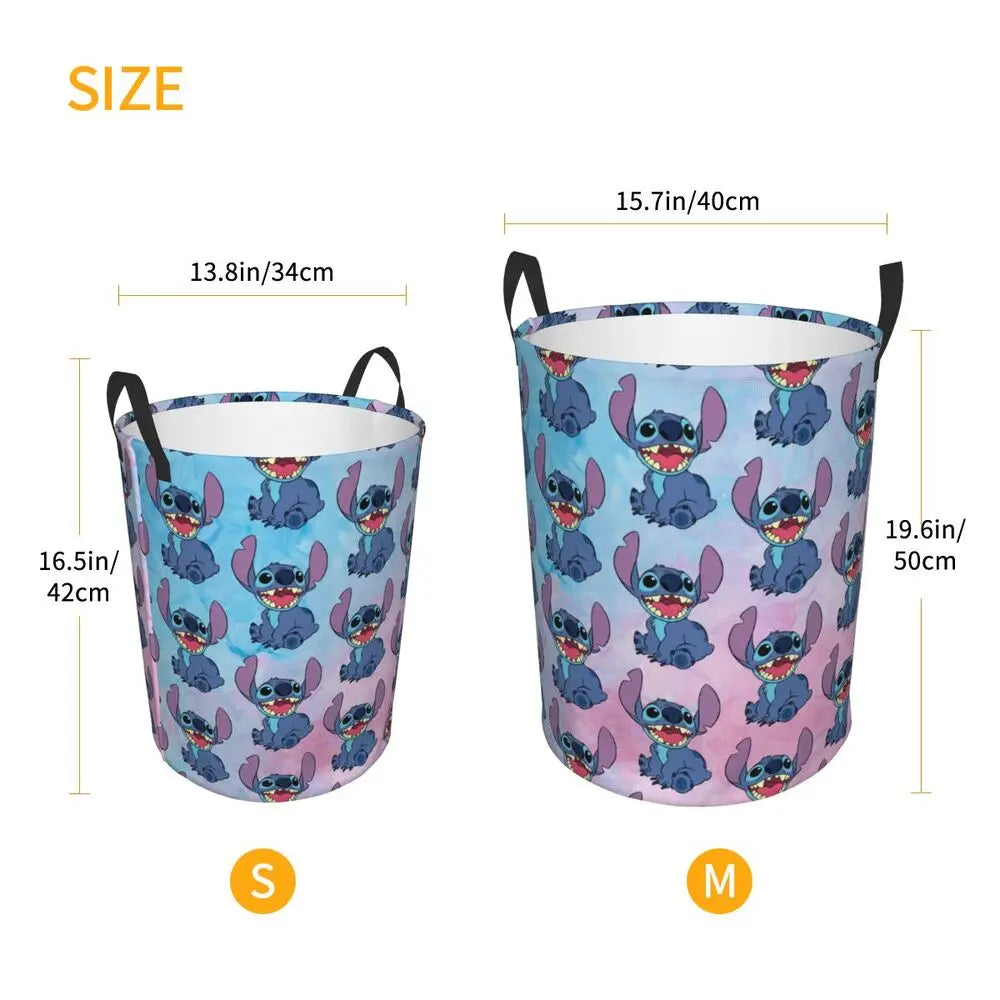 Customized SLilo And Stitch Cartoon Laundry Hamper Large Storage Basket Anime Kids Nursery Toy Organizer
