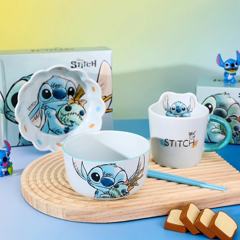 Stitch Salad Bowl Dinner Plates Household Ceramic Plate Cute Styling Rice Bowl Resistant Tableware Kids Water Cup Coffee Mug