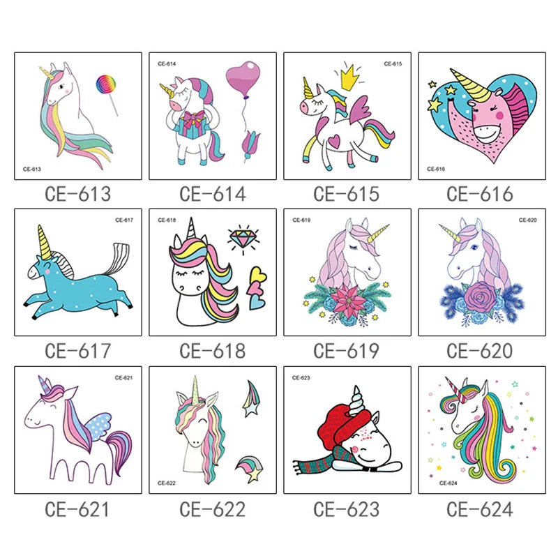 25Pcs Small Unicorn Temporary Tattoo Stickers Cartoon Rainbow Horse Pattern For Kid Birthday Party Favors,Gifts,Stocking Stuffer