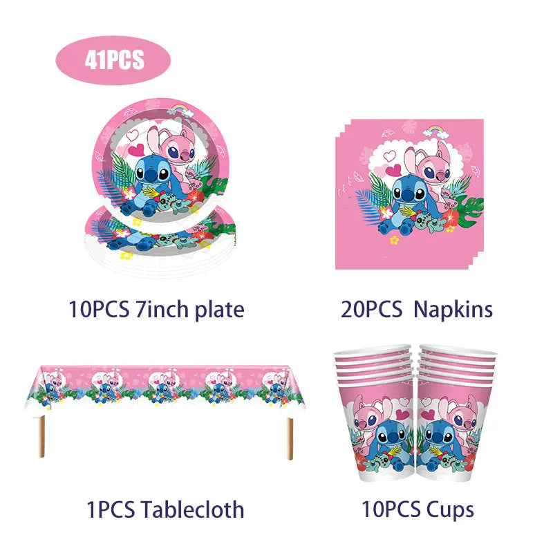 Pink Lilo Stitch Birthday Party Decoration Stitch And Angel Birthday Party Decorations Tableware Plates Balloons Girls Toy Gifts