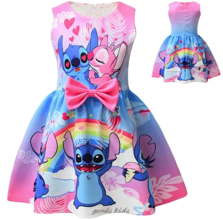 Hot Lilo And Stitch Children's Dress Sets Cartoon Cute Girls Dress Sleeveless Bow Vest Toddler Dress And Small Bag Birthday Gift
