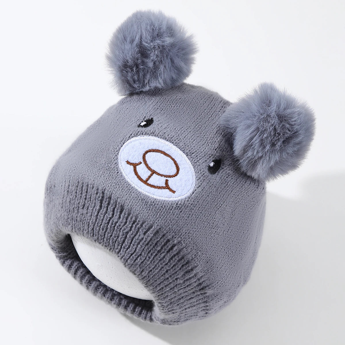 Cute Bear Beanie Cap for Baby Boy Girl Cartoon Pompom Warm Knitted Hat Neck Cover Autumn Winter Toddler Ear Protection Caps