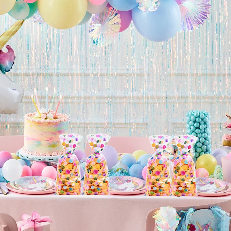 25/50pcs Rainbow Polka Dot Candy Cookie Bag Birthday Party Biscuit Gift Packaging Cellophane Bags Wedding Baby Shower Supplies