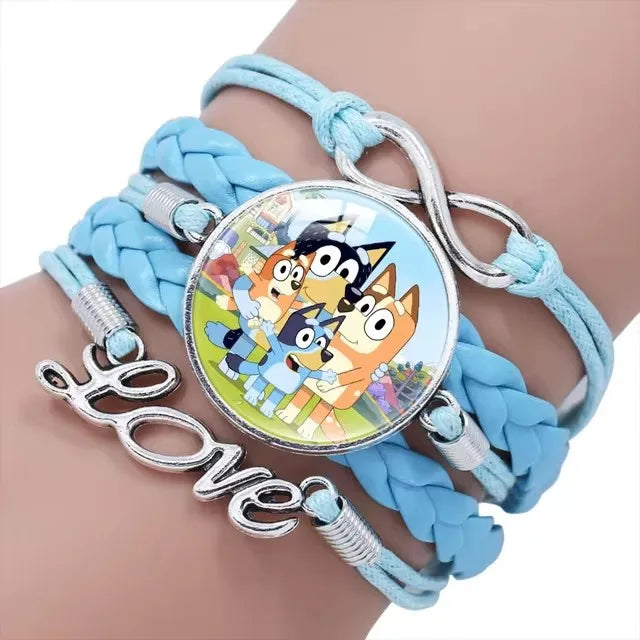 Bluey Bracelet Anime Bluey Bingo Baby Time Gem Multilayer Leather Blue Bracelet Accessories Birthday Gift