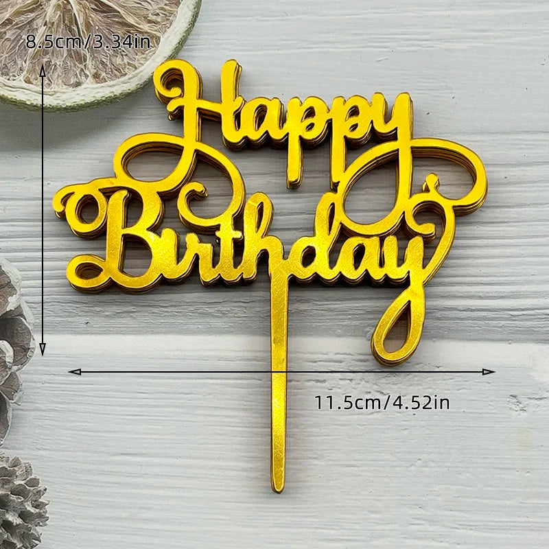 10 Pcs Acrylic Happy Birthday Cake Topper Pink Gold Silver Acrylic Kids Men Women Cake Decorations for Baby Shower Gift Supplies