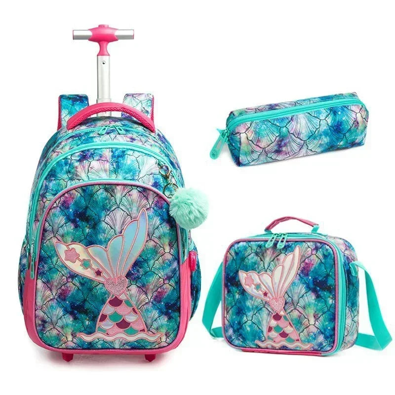 Children's School Backpack with Wheels Kids Wheeled School Bag Teenagers Bag Girls Canvas Backpack Travel Luggage Trolley Bags