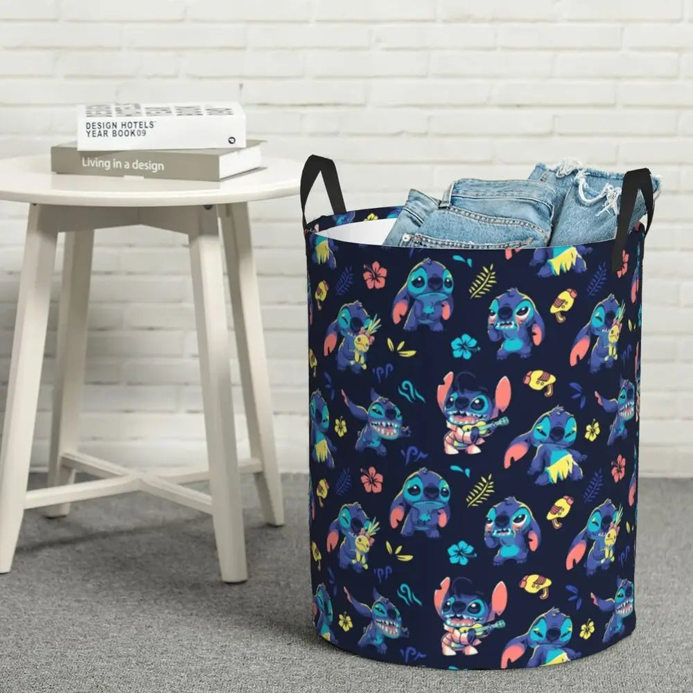 Custom Stitch Cartoon Anime Laundry Basket Foldable Clothes Hamper for Baby Kids Toys Storage Bag