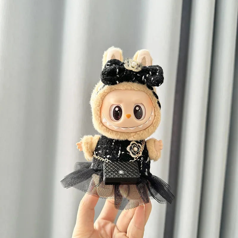 Cute 17cm Labubu Idol Doll Outfit Camellia Dress Bag Shoes Set The Monster Sitting Party Collection Mini DIY