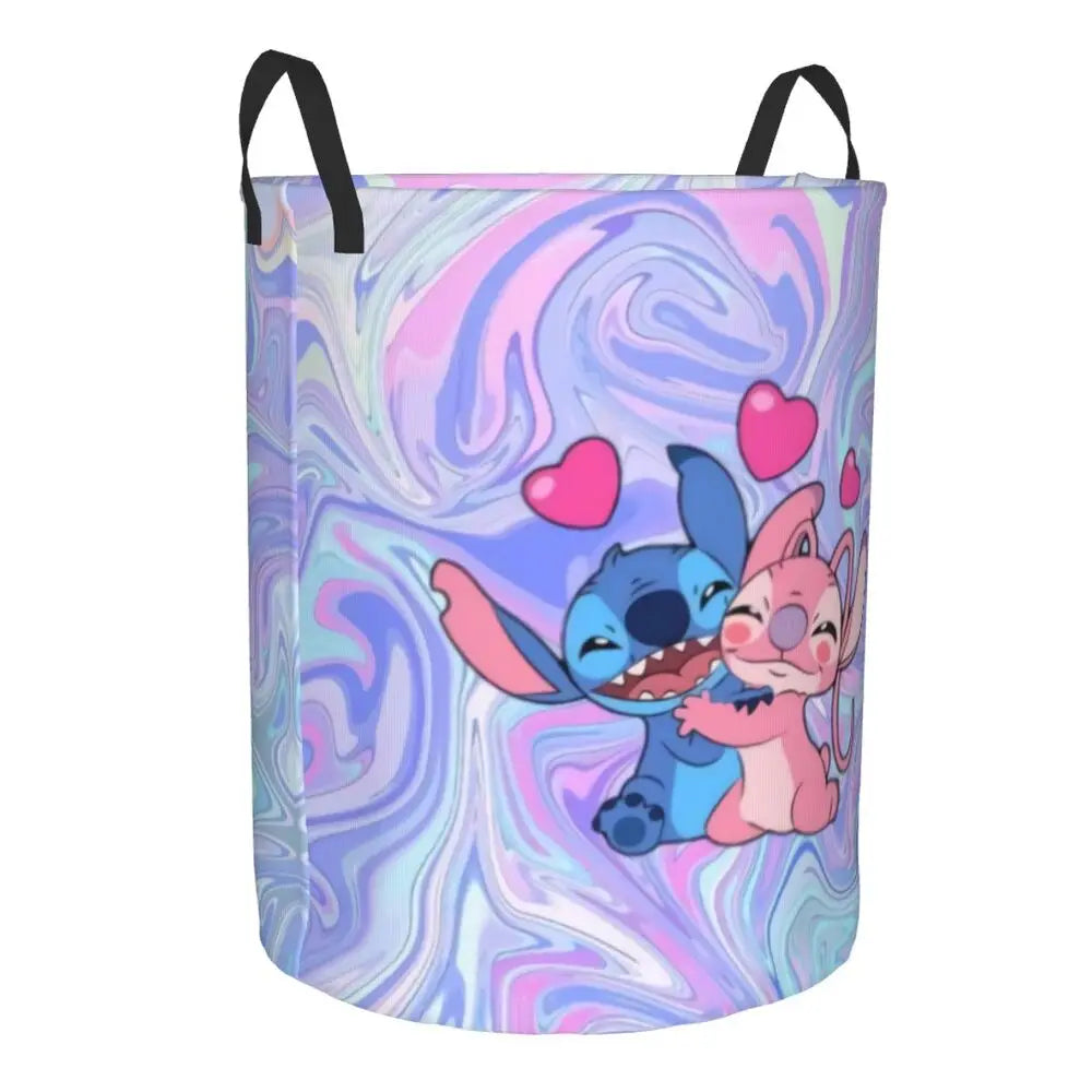 Custom Stitch Kiss Angel Love Heart Anime Laundry Hamper Large Clothes Storage Basket Toy Bin Organizer for Boy Girl