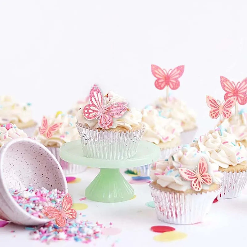13pcs Pink Butterfly Cake Toppers Happy Birthday Cake Topper 3D Butterfly Decorations for Girls Shower Birthday Cake Decorations