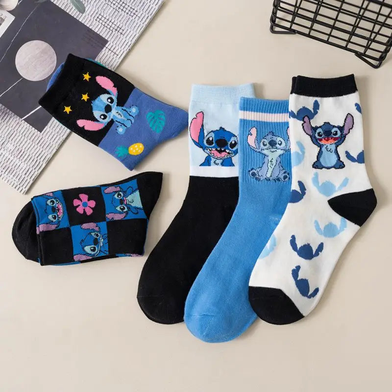 5 Pairs of Fashionable and Trendy Cute Cartoon Anime Stitch Pattern Women's Socks Comfortable and Soft Outdoor Casual Socks