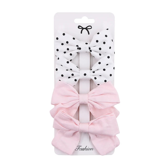 4Pcs/set Floral Print Hair Bow Clips Baby Girls Lace Cotton Linen BB Barrettes Safety Hairpins Korea Kids Headwear Accessories