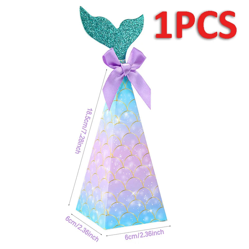 50PCMermaid Tail Candy Box Festival Gift Packaging Paper Bag Popcorn Boxes Kids Little Favors Mermaid Birthday Party Decorations