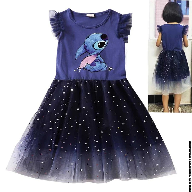 Lilo And Stitch Dresses Girls Dress Cartoon Princess Dress Kids Costume 3D Print Beautiful Skirt 1-10 Years Child Clothes