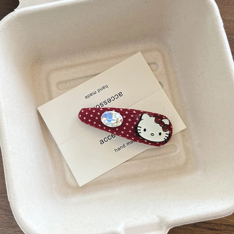 Sanrio Hello Kitty Girls Hairpin Fashion Cartoon KT Cat Women Rhinestone Bow Hair Clip Charm Girls Hair Accessories Gifts