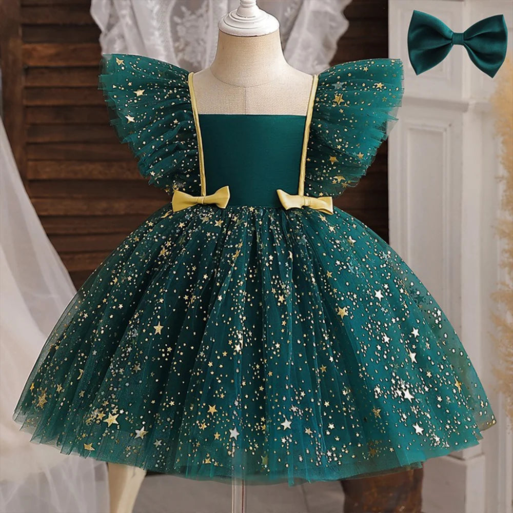 Lilo Stitch Princess Dress for Girls Sequined Star Ruffle Bow Tutu Gown Baby Formal Gala Prom Gown Kids Evening Party Costume