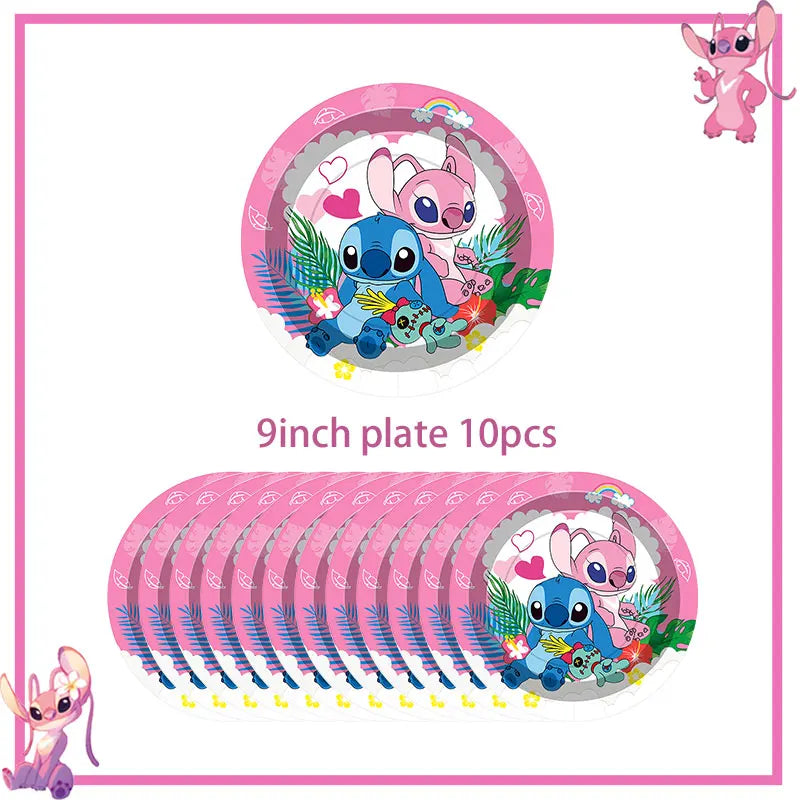 Pink Lilo Stitch Birthday Party Decoration Stitch And Angel Birthday Party Decorations Tableware Plates Balloons Girls Toy Gifts