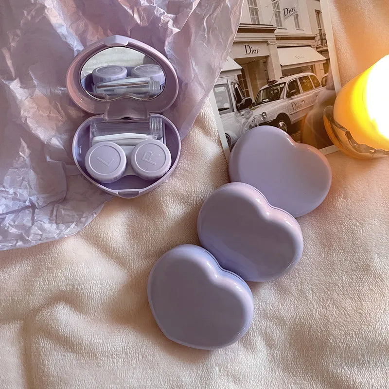 Travel Color Contact Lenses Box for Eyes Tool Kit Women Girl Heart Lady Holder Storage Eye Care Container with Mirror Tweezer
