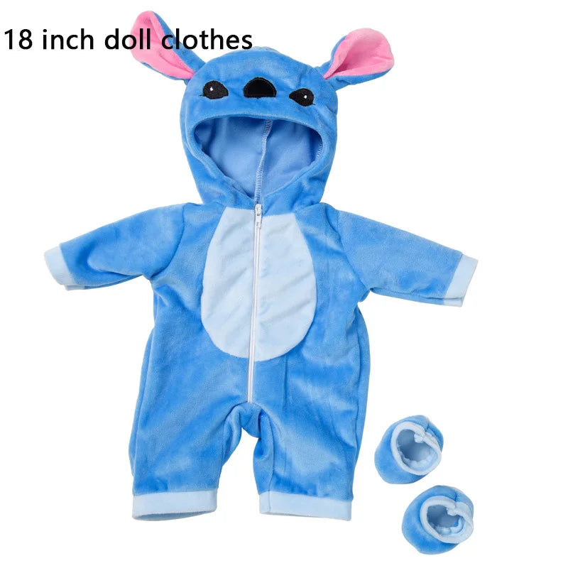 New Stitch 18/22inch Dolls Clothes Conjoined Pajamas with Hat Doll Baby Reborn Hoodies Rompers Kids Birthday Festival Gifts Toys